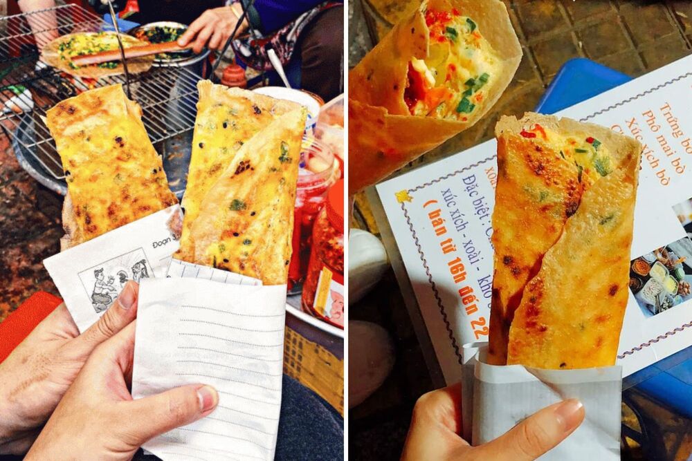 Bánh tráng nướng được cuộn lại giống bánh Burrito của Mexico
